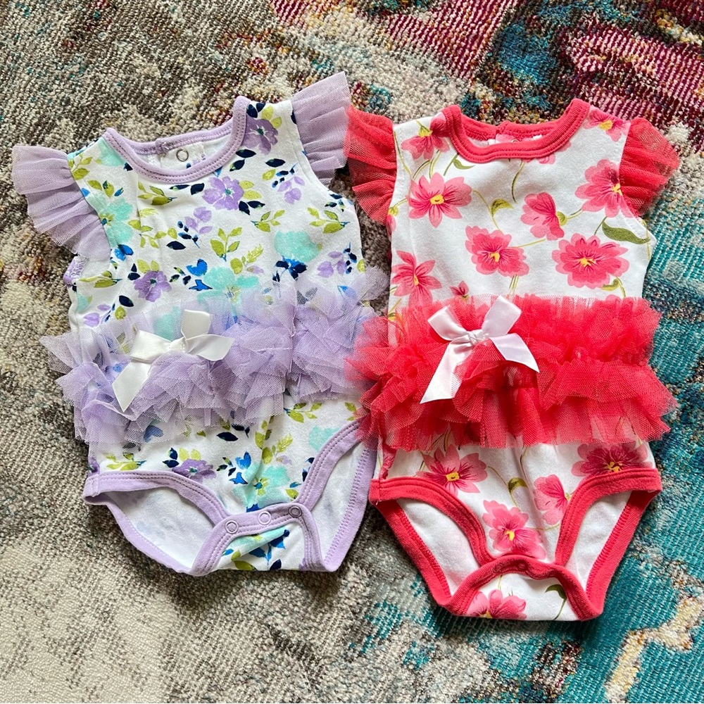 Baby Essentials 6 month baby girl 2pc onsie set floral bodysuits with tulle
